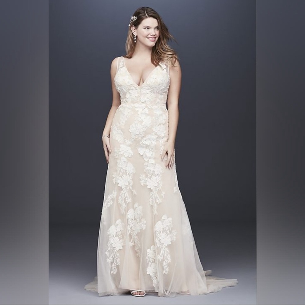 Melissa Sweet Wedding Dress MS251200 Champagne Ivory Floral Applique NWT (24W)